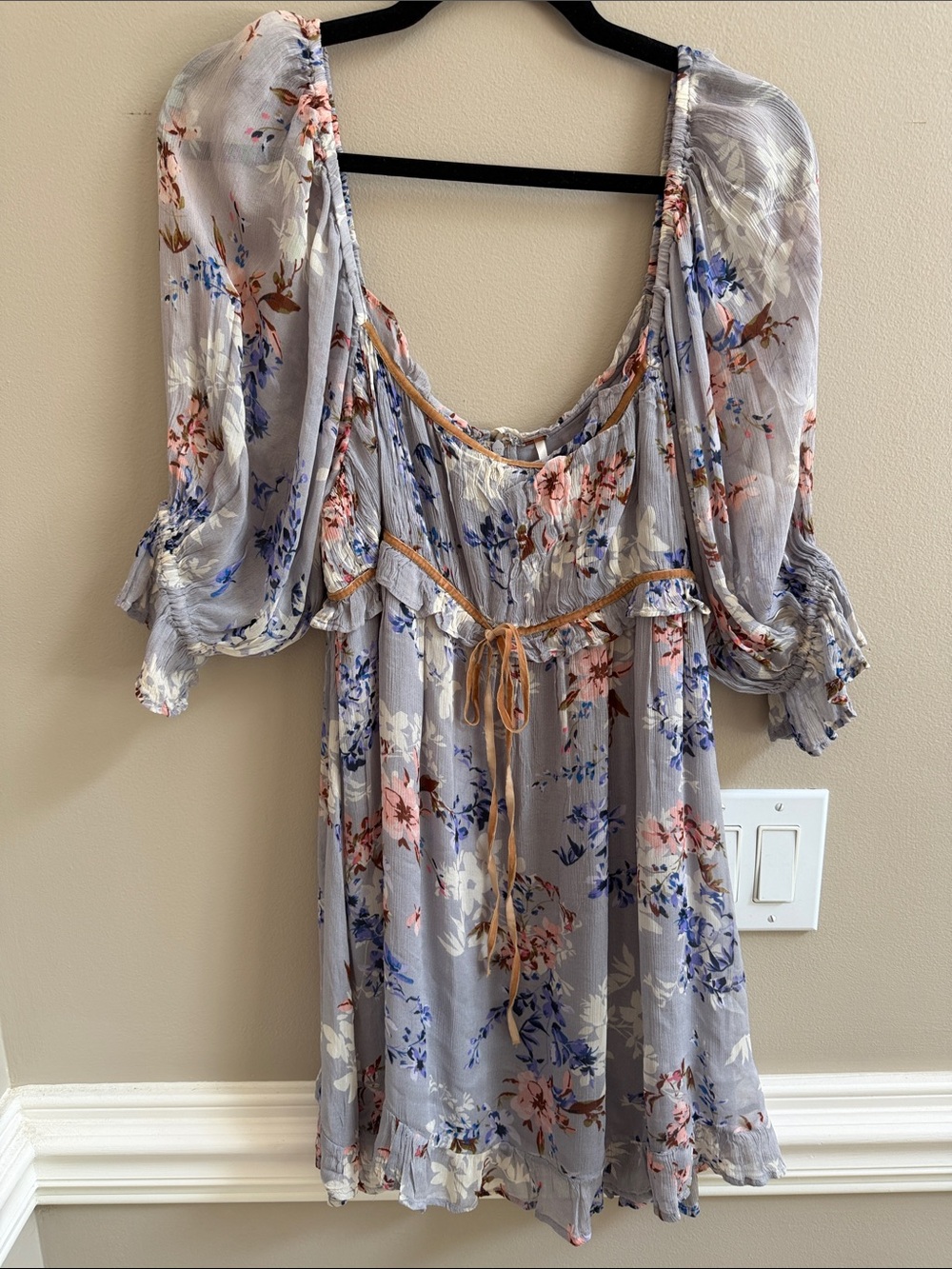 Free People Lavender Gray Floral Mini Dress